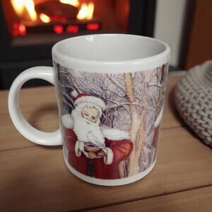 🕊️ Collectible Santa Mug Snowy Forest Dove Christmas Ceramic Cozy 🎅Peace